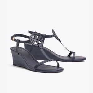 Tory Burch Miller Leather T-Strap Wedge Sandals